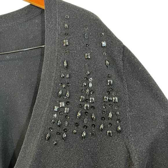 Maggie Barnes Cardigan 2X Black Metallic Beaded V Neck Long Sleeve Formal Blouse - Picture 5 of 7
